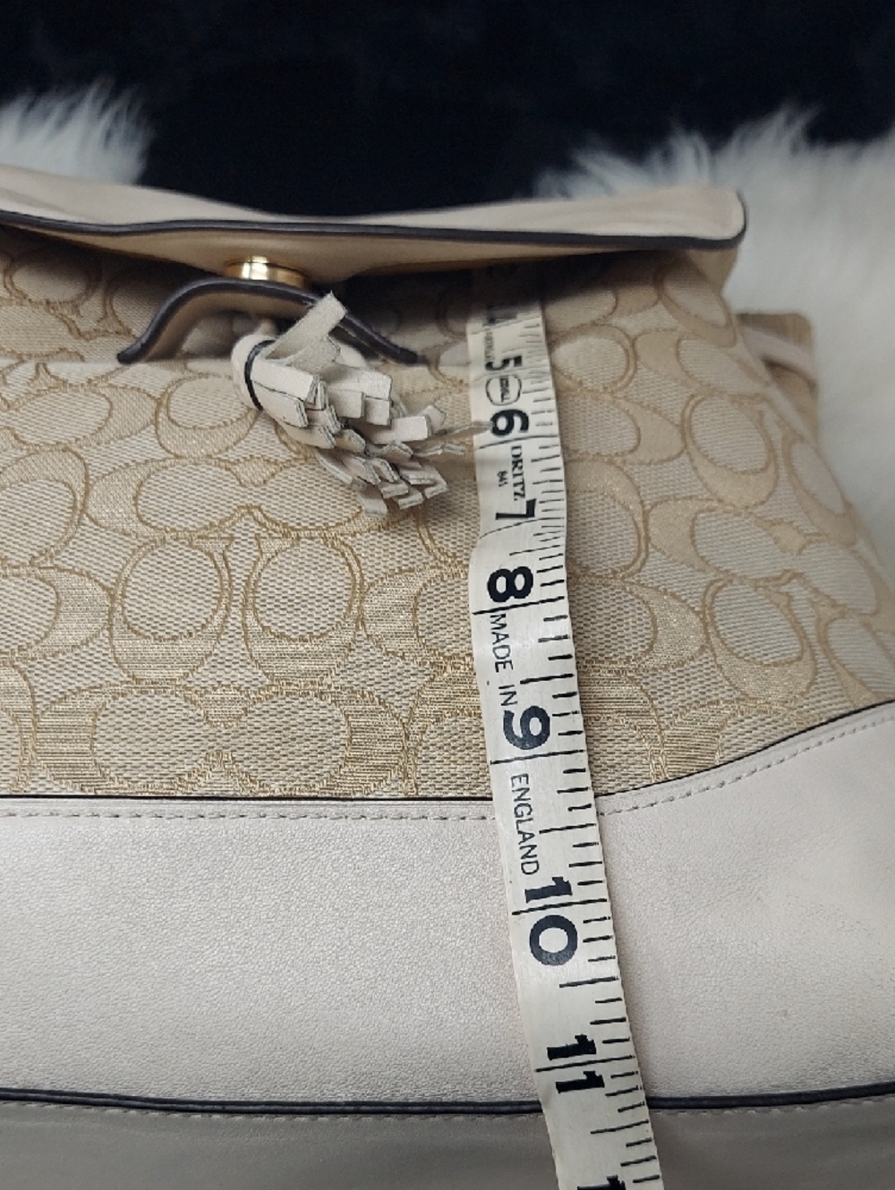 Coach Two-Tone Beige Signature Elle Canvas Backpack with Leather Flap - Picture 7 of 7